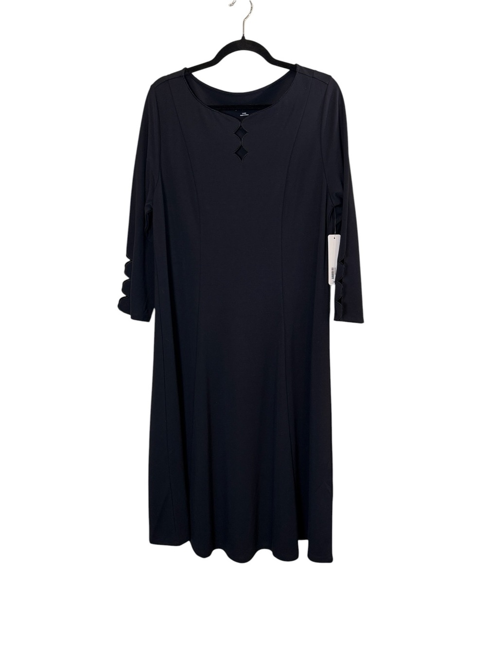 Soft Surroundings Elysia Black Leather Scallop Dress Long Sleeve A-Line Dress L